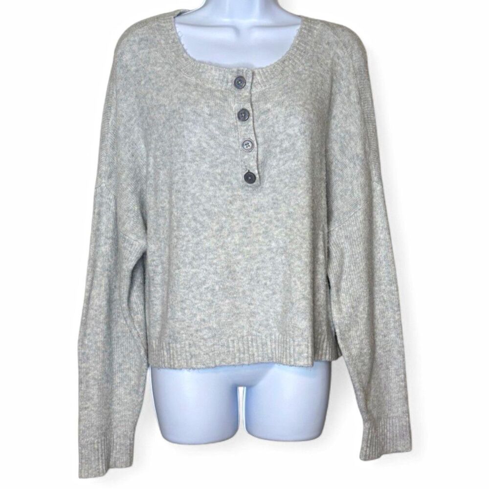 American Eagle AE Knit Button Up Henley Pullover Sweater Heather Gray Size M